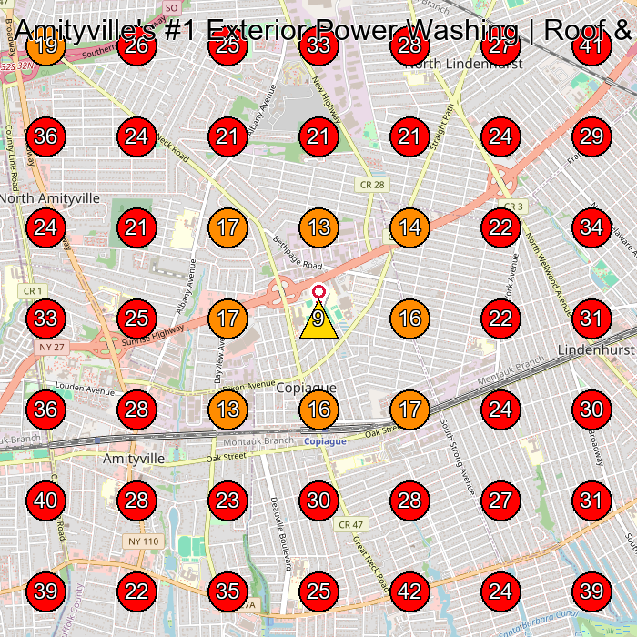 Amityville's #1 Exterior Power Washing | Roof & House Washing GeoGrid visibility map for Pressure Washing Service in Massapequa Park